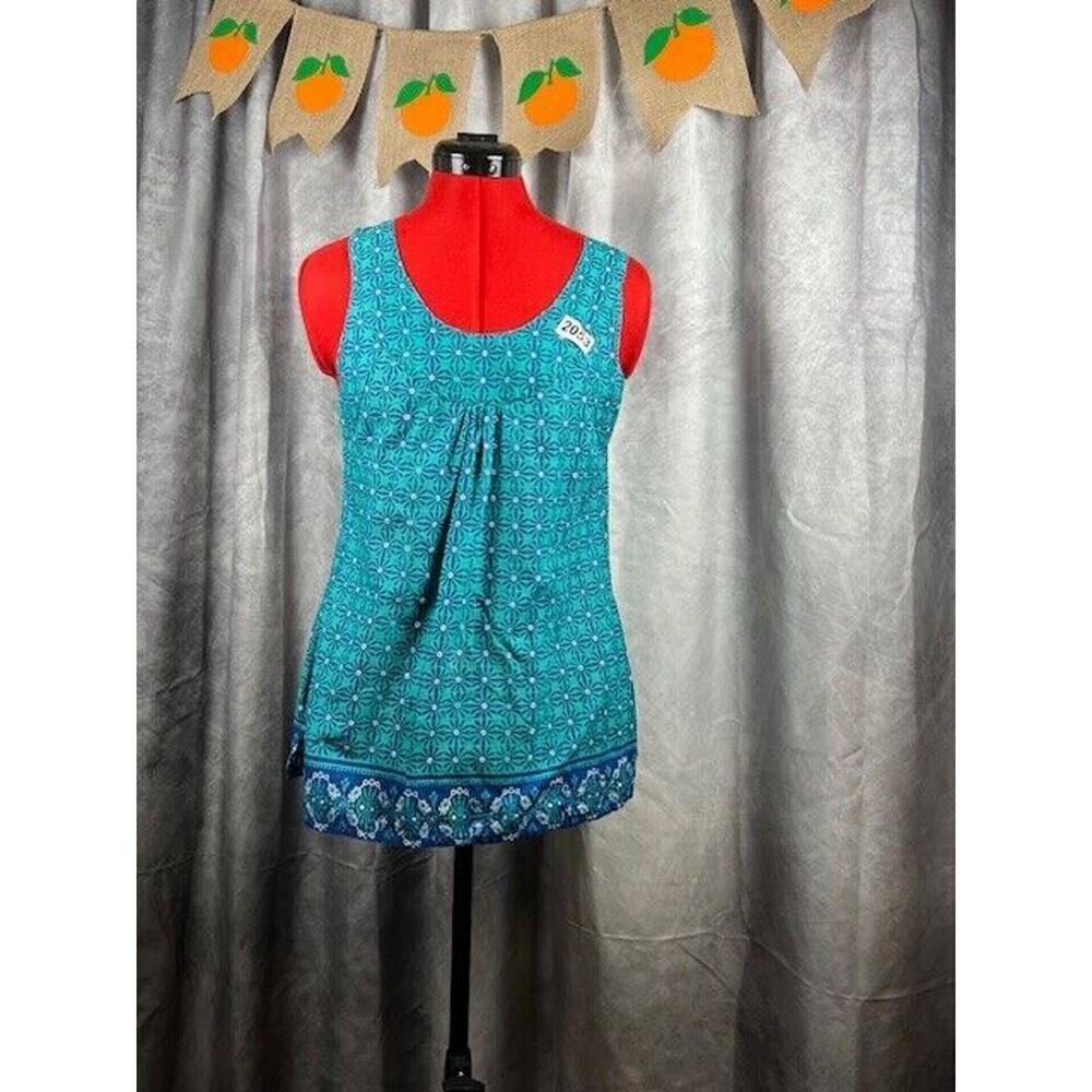 Eddie Bauer Women’s Button Front Sleeveless Top Floral Blue Size S 100% Cotton